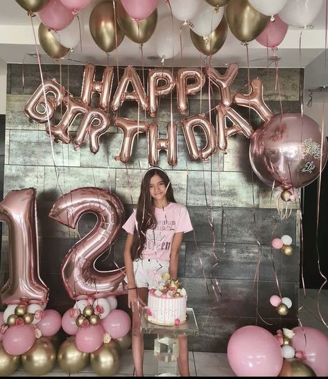 Twelfth Birthday Party Ideas, Happy Birthday 12 Girl, Double Digit Birthday Ideas Daughters, 12th Birthday Party Ideas For A Girl, Double Digit Birthday Ideas, Pink Birthday Theme, 12th Birthday Party Ideas, Twelfth Birthday, Pink And Gold Birthday Party