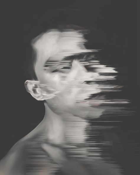 Deconstruction on Behance Disintegrating Art, Disorientation Art, Altered Faces, Self Portrait Illustration, Distorted Portraits, Distortion Photography, Static Image, Pixel Sorting, Ink Drawing Techniques