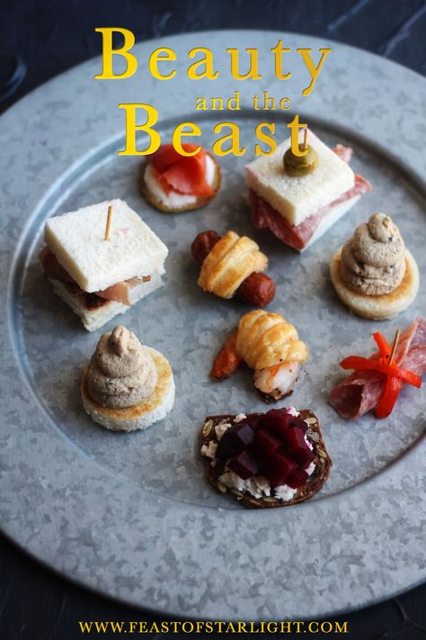 Recipes for hors d’oeuvres with the grey stuff inspired by the Be Our Guest scene in the Disney animated movie, Beauty and the Beast Gray Stuff Recipe, Feast Of Starlight, Movie Inspired Recipes, The Grey Stuff, Movie Inspiration, Disney Inspired Food, Movie Night Food, Disney Dinner, Geek Food