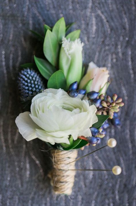 J Wiley Photography via Wedding Chicks Green Boutonniere, Blue Boutonniere, Earthy Wedding, Blue Wedding Bouquet, Green Wedding Colors, Wedding Colors Blue, Green Texture, Wedding Palette, Green Bridesmaid