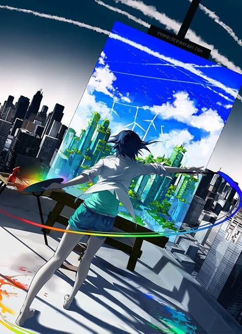 Digital Art  I will not sit, I will not lie I will take my stand and show the world My vision of a better tomorrow Re-imagine by Yuumei Fisheye Placebo, Yuumei Art, Graphisches Design, Have Inspiration, Art Manga, Green City, Arte Sketchbook, Arte Fantasy, 판타지 아트