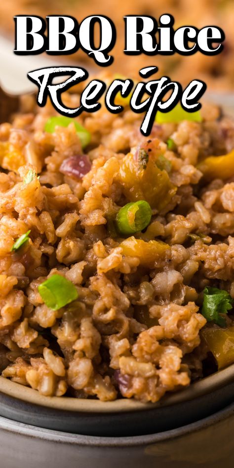 Looking for a great side dish, look no further than this amazing BBQ rice recipe. Using brown rice really adds a wonderful flavor to this dish! Bbq Fried Rice, Brown Rice Side Dish Recipes, Brown Rice Side Dish, Bbq Dinner Recipes, Bbq Rice, Homemade Slaw, Rice Side Dish Recipes, Bbq Sauce Chicken, Bbq Side Dishes