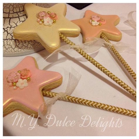 Magic wand sugar cookies Italian Wand Cookies, Wand Cookies, Magic Theme Cookies, Fairytale Cookies Decorated, Fairy Wand Cookies, Fairy Bites Cookies, Princess Wand Cookies Decorated, Cookies Branding, Princess Wands