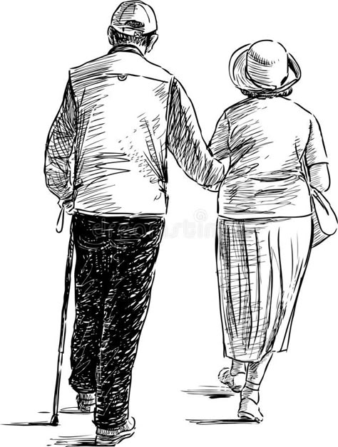 Elderly couple on a walk. Vector image of the elderly pair walking in the urban #Sponsored , #AD, #Ad, #walk, #Elderly, #walking, #Vector Easy Pencil Drawings, Tre Kunst, Figure Sketches, Human Figure Sketches, Couple Sketch, Sketches Of People, Old Couples, Figure Sketching, Portrait Sketches