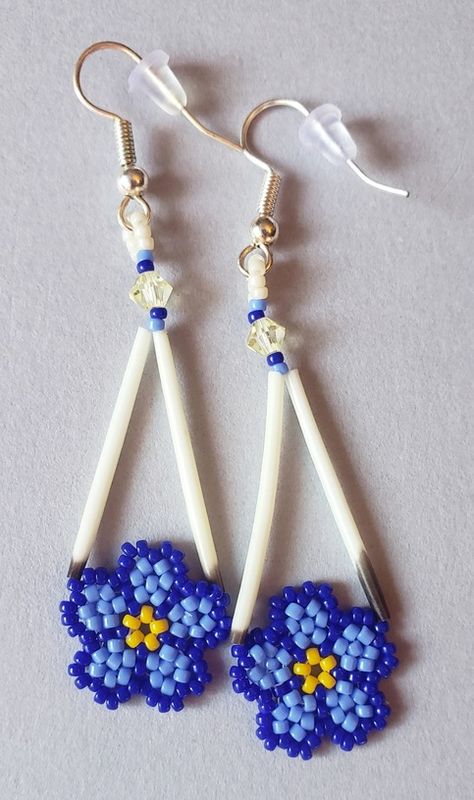 Porcupine Quill Forget-Me-Not Earrings sold by Beluga Beads and Creations on Storenvy Porcupine Quill Jewelry, Beaded Jewelry Pattern, Porcupine Quills, Forget Me Not Flower, Beaded Fringe Earrings, Handmade Jewlery, Beadwork Designs, Beaded Earrings Diy, Brick Stitch Earrings