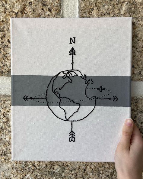 The Embroidery Studio on Instagram: “World 🌎 Tela 25x30 - 18€ #world #travelling #travel #embroidery #art #handmade #painting #smallbusiness #arte #canvas #tela #bordados” Canvas Art Thread, Embroider Canvas Art, Embroidery On Canvas Ideas, Paint And Embroidery Canvas, Painting And Sewing On Canvas, Thread Painting On Canvas, Embroidery On Canvas Diy, Canvas Sewing Art, Canvas Stitch Art