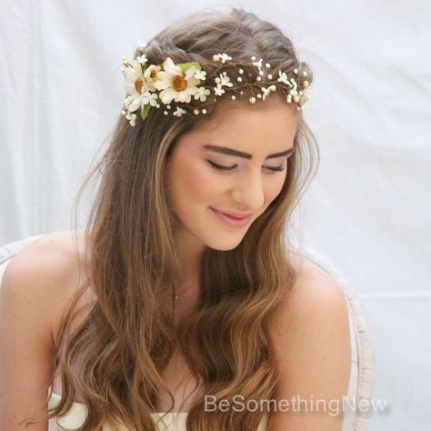 Hair Garland Wedding, Woodland Wedding Hair, Bohemian Flower Crown, Flower Garland Hair, Bridal Hair Wreath, Floral Hair Vine, Hair Garland, Boho Wedding Hair, Bridal Flower Crown