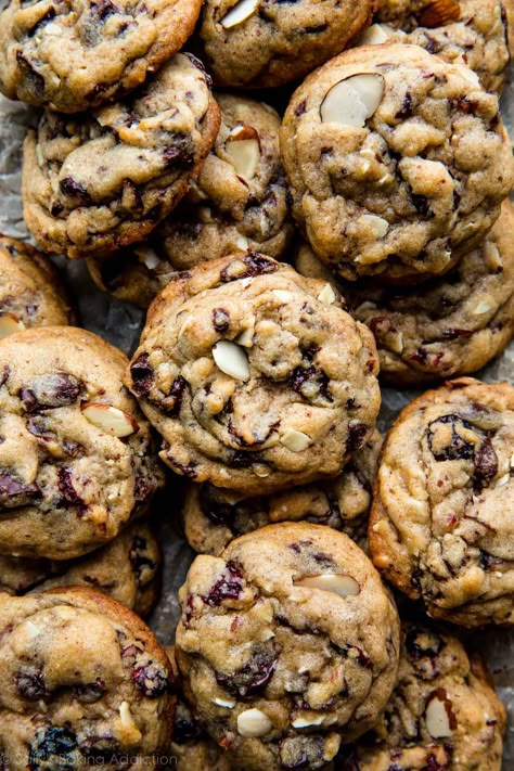 Cranberry Almond Cookies, Best Christmas Cookie Recipe, Cranberry Almond, Sally's Baking, Dark Chocolate Almonds, Cranberry Cookies, Best Christmas Cookies, Chocolate Chunk, Best Chocolate Chip Cookie