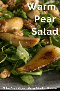 Salad Recipes Pear, Spinach Dressing, Salad Recipes Vegan, Warm Salad Recipes, Pear Salad Recipes, Warm Salad, Pear Salad, Vegan Salad Recipes, Pear Recipes