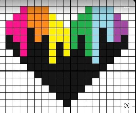 Rainbow Heart Pixel Art, Rainbow Pixel Art, Pixel Art Rainbow, Pixel Art Heart, Heart Pixel Art, Pixel Rainbow, Pixel Kawaii, Graph Paper Drawings, Easy Perler Beads Ideas