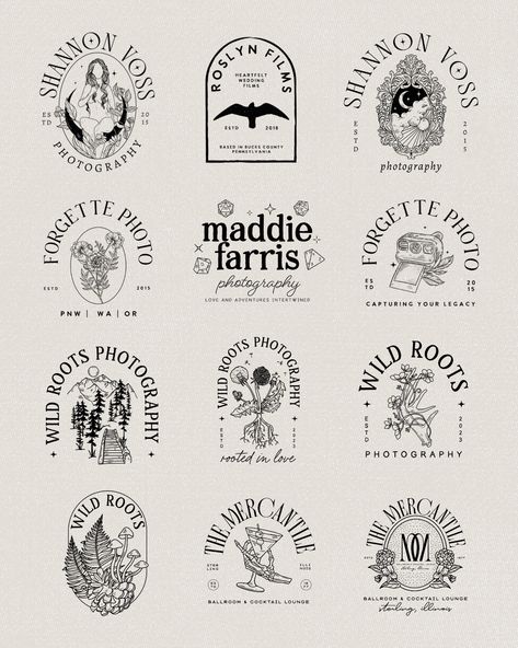 Logos For Photography Business, Witchy Logo Ideas, Witchy Logo Design, Vintage Style Logo, Fancy Graphic Design, Witchy Logos, Cottagecore Logo, Witchy Branding, Logo Design Inspiration Photography