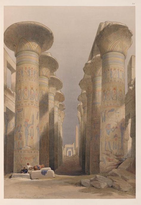 Views of the grand pillars at ancient Karnak, Egypt, drawn on the spot by David Roberts in November 1838. (New York Public Library) Ramesses Ii, Architecture Antique, Egypt Museum, David Roberts, Amenhotep Iii, Catty Noir, Rpg Map, William Turner, Scottish Artists