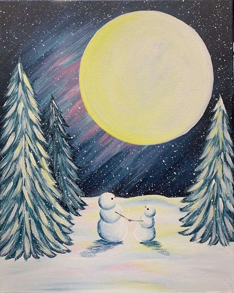 Winter Canvas Painting Ideas Easy, Foreground Background, Scene Pictures, Halloween Canvas Art, Winter Paintings, Winter Art Lesson, Simple Oil Painting, Painting 101, Painting Parties