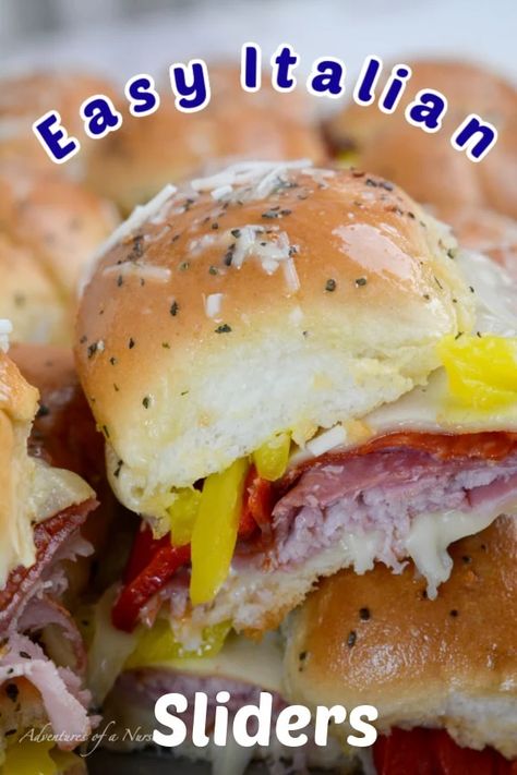 Italian Sliders Recipe Pepperoni And Salami Sliders, Hawaiian Roll Sliders Italian, Italian Sliders Hawaiian Rolls, Simple Sliders, Hawaiian Roll Sandwiches, Italian Sliders, Sliders Recipes Hawaiian Rolls, Rolled Sandwiches, Hawaiian Roll