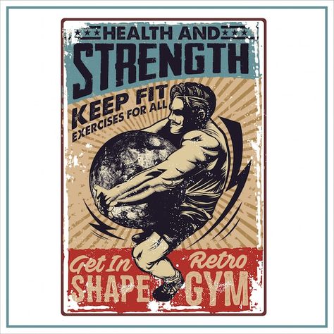 Retro gym poster Premium Vector | Premium Vector #Freepik #vector #poster #vintage #sport #fitness Vintage Beer Signs, Bodybuilding Logo, Retro Gym, Gym Poster, Retro Metal Signs, Tshirt Ideas, Logo Set, Buy Tshirts, Vintage Lettering