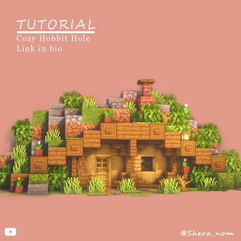 Minecraft Cute Hobbit Hole, Things You Need To Build In Minecraft, Hobit Homes Minecraft, Minecraft Small Hut Ideas, Minecraft Aesthetic Hobbit House, Cottagecore Minecraft Hobbit Hole, Hobbit Hill House Minecraft, Underground House Entrance Minecraft, Hobbit Hole Floor Plan