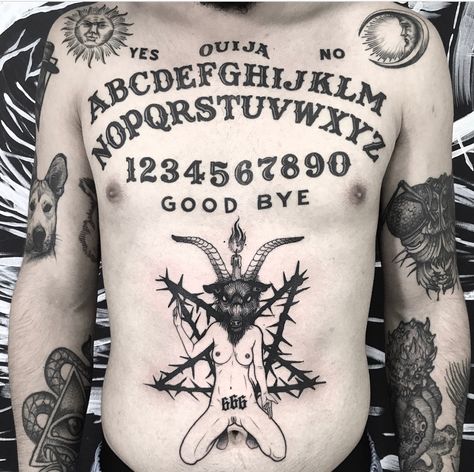 Planchette Tattoo, Ouija Tattoo, Satanic Tattoos, Sweet Tattoos, Spooky Tattoos, B Tattoo, Horror Tattoo, Tattoo Project, Dark Tattoo