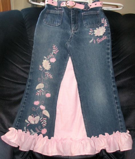 Upcycled Barbie Skirt Girls Size 6X by TwoCottageChicks on Etsy, $17.00 Barbie Skirt, Diy Denim Skirt, Upcycled Skirt, Jeans Refashion, Denim Crafts Diy, Skirt Diy, Blue Jeans Crafts, Buy Clothes Online, Repurposed Clothing