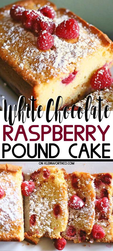 Pound Cake With Raspberry Sauce, White Chocolate Pound Cake, Raspberry Pound Cake, Raspberry Cake Recipe, Easy Pound Cake, Pound Cake Recipes Easy, Dessert Summer, Raspberry White Chocolate, Raspberry Desserts