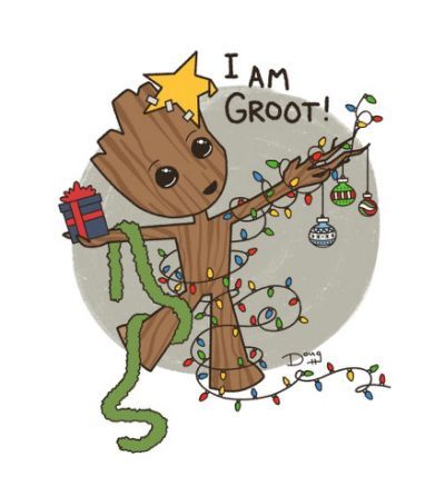 I like the way the star is taped to his head. Christmas Groot, Baby Groot Drawing, Drawing Christmas, I Am Groot, Cute Christmas Wallpaper, Baby Groot, Christmas Characters, Christmas Drawing, Disney Christmas