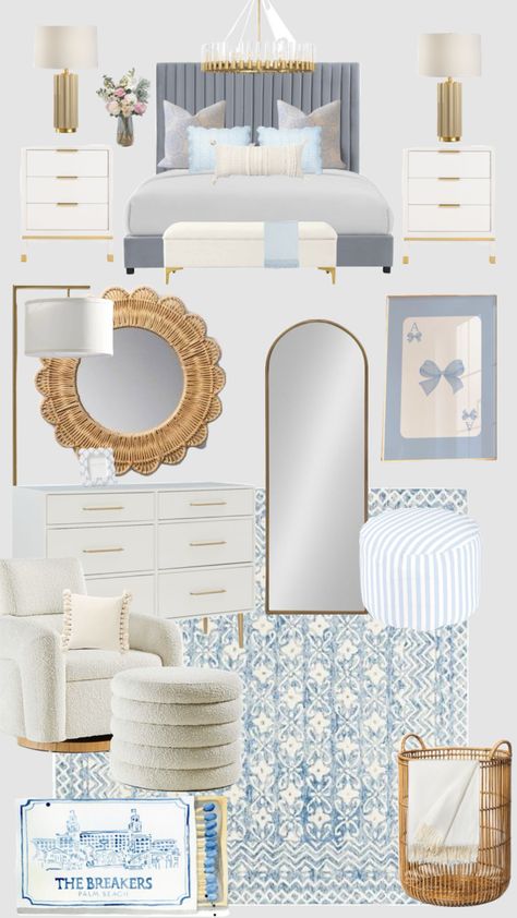 #blue #roomdecor #room #decor Blue Dorm Room Aesthetic Vintage, Dorm Room Inspo Aesthetic Blue, Gold And Blue Room Decor, Blue And White College Bedroom, Blue Bedroom Aesthetic Ideas, Room Ideas Aesthetic Blue And White, Blue Loveshackfancy Room, Blue Room Aesthetic Vintage, Bedroom Inspo Board