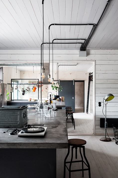 A SWEDISH HOME WITH A RAW EDGE | THE STYLE FILES Industrial Style Kitchen, Industrial Bedroom, Vintage Industrial Decor, Industrial Interiors, Loft Design, Style Deco, Industrial Kitchen, Industrial House, Dream Decor