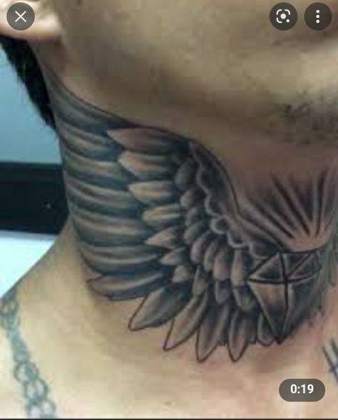 Blessed Neck Tattoo, Wings Neck Tattoo, Eagle Neck Tattoo, Wing Neck Tattoo, Illuminae Files, Blessed Tattoos, Hindu Tattoos, Horrible Tattoos, Master Tattoo