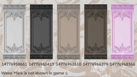 Bloxburg Full Wall Painting Design Decal! Let me know if the codes do not work properly. Bloxburg Victorian Furniture, Palace Layout Bloxburg, Castle Layout Floor Plans Bloxburg, Bloxburg Fancy Wallpaper Codes, Bloxburg Theatre Decals, Bloxburg Walls Codes, Victorian Bloxburg Interior, Gothic House Bloxburg, Roblox Wall Decal Codes