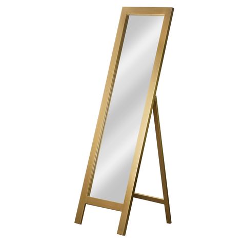 "Mirrors are essential for adding light, width, and height to space. Full-length floor mirrors that lean or stand are perfect decorative pieces for people who love the flexibility of moving a mirror from room to room. This freestanding easel full-length mirror wrapped in an antique gold frame offers dimensions of 18 X 64, so you can get a complete view of your head-to-toe ensemble in different lighting sources and standing or sitting positions. Mirrors are essential for adding light, width, and Standing Easel, Antique Gold Frame, Bedroom End Tables, Tall Mirror, Full Length Floor Mirror, Floor Mirrors, Cool Mirrors, Dressing Mirror, Bedroom Mirror