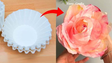 How to Make a Rose Using Coffee Filters Coffee Filter Flowers Wedding, Coffee Filter Flowers Diy, Coffee Filter Roses, Book Page Roses, Tissue Paper Flowers Diy, Alice In Wonderland Tea Party Birthday, How To Make Rose, Coffee Filter Flowers, Coffee Filter Crafts