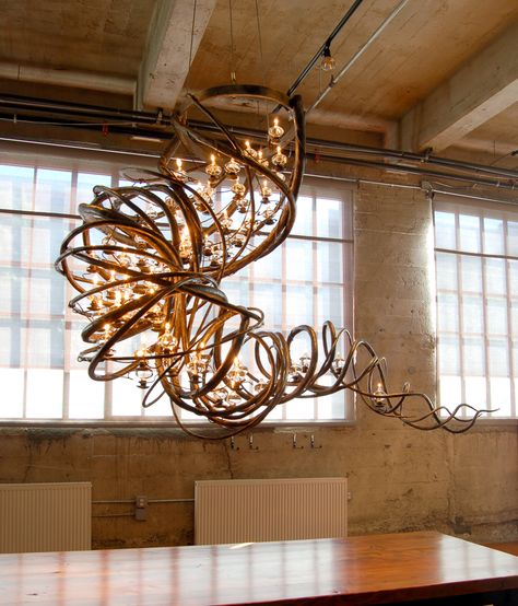 Blacksmith, Forged, Custom, Design, Daniel Hopper Design, Iron, Steel, Chandelier, Lighting Blacksmith Art, Steel Chandelier, Blitz Design, Unusual Lighting, Deco Luminaire, Wood Works, Suspension Design, Light Sculpture, Restaurant Furniture