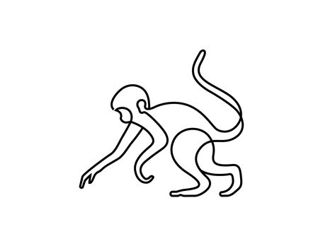 Monkey by Petar Shalamanov One Line Monkey Tattoo, Tattoo Ideas Monkey, Monkey Line Tattoo, Monkey Line Drawing, Monkey Outline Tattoo, Monkey Line Art, Kingston Tattoo, Monkey Sketch, Monkey Embroidery