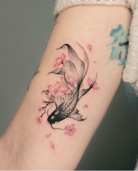 Cherry Blossom Tattoos, Karp Koi, Koi Tattoo Design, Flower Tattoo Ideas, Pisces Tattoos, Tatuaje A Color, Jesus Love, Blossom Tattoo, Cherry Blossom Tattoo