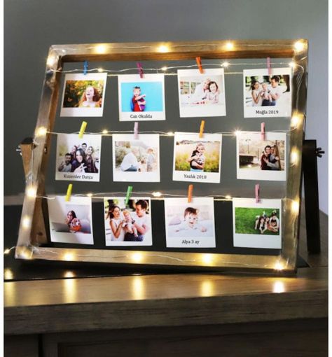 Personalized 12 Photos Led Light Wall Hanging Model Natural | Etsy Create Your Own Puzzle, Chistmas Gift, Desktop Photos, Memory Frame, Picture Holders, Cadeau Photo, Photo Boards, How To Make Rope, For Her Gifts