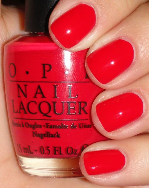 Poppy Nail Color, Bright Red Opi Gel Polish, Opi Bright Red, Red Nail Color Ideas, Opi Gel Red Colors, Coral Red Nails, Red Nail Colors, Best Red Nail Polish, Hot Red Nails