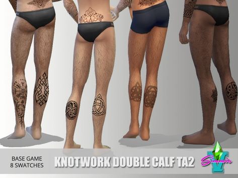 You've got two legs.  Why shouldn't you get two tattoos in one design?  These simple knotwork designs are a great way to show that you didn't skip leg day.  Eight sets with ink for both legs.... Maxis Match Tattoos, Plaid Coat Outfit, Sims 4 Tattoos, Holiday Cardigan, Fall Cardigans, Calf Tattoo, Puffy Vest, Sims Community, Houndstooth Blazer