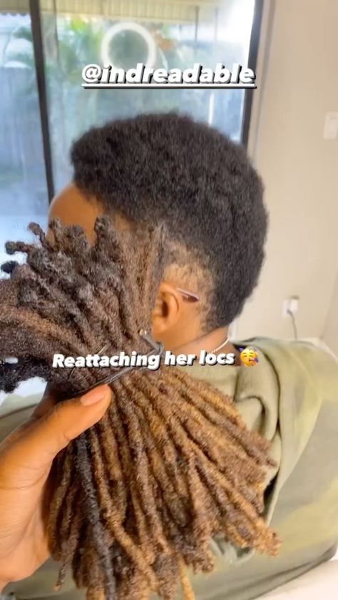 How To Add Dreadlock Extensions, Reattaching Dreadlocks, Traditional Locs Black Women, Reattached Locs, Faux Dreads Styles, Loc Reattachment, Blonde Loc Extensions, Insta Locs, Extension Locs