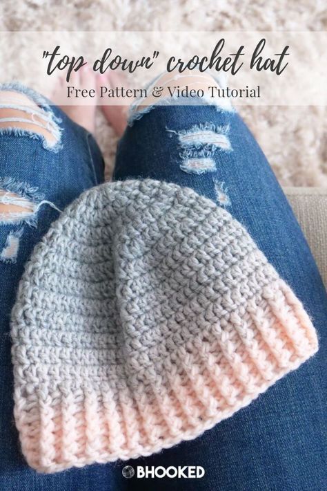 Top Down Crochet Hat, Beanie Pattern Free, Easy Crochet Hat Patterns, Crochet Hat For Beginners, Easy Crochet Hat, Crochet Hat For Women, Crocheted Hat, Crochet Hat Free, Crochet Beanie Hat