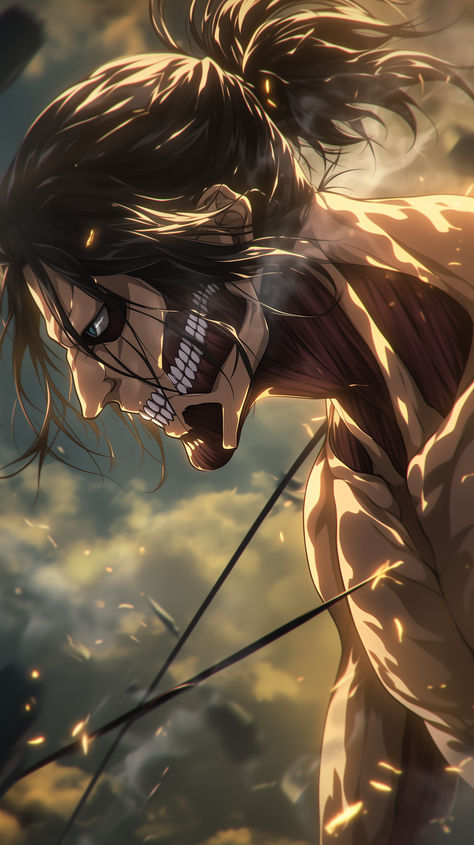 Eren Yeager in Attack Titan form during battle Attack On Titan Eren Titan Form, Eren Jeager Titan Form, Eren Jaeger Titan Form, Eren Titan Form, Anime Sci Fi, Anime Battle, Attack Titan, Attack On Titan Eren, Eren Yeager