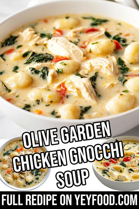 Olive Garden Chicken Gnocchi Soup - Yeyfood.com: Recipes, cooking tips, and kitchen hacks for home cooks of all levels Crock Pot Chicken Gnocchi Soup Olive Garden, Gnocchi Chicken Soup Crock Pot, Whole 30 Chicken Gnocchi Soup, Crock Pot Chicken And Gnocchi Soup, Gnocchi Zuppa Toscana, Olive Garden Chicken Gnocchi Soup Crockpot Reci, Home Soup Recipes, Soups With Gnocchi, Easy Food When Sick