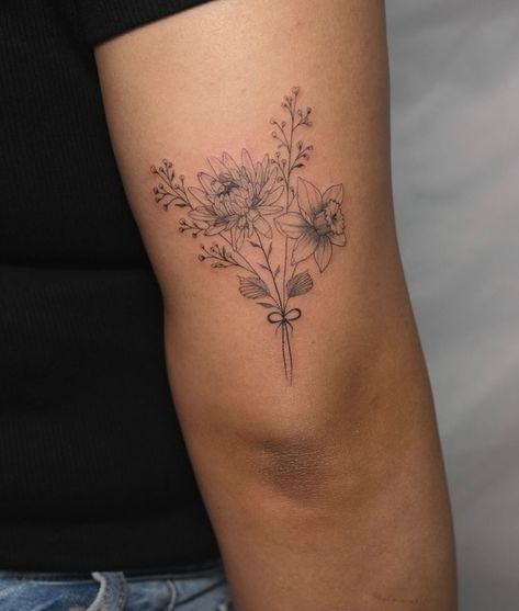 bouquet for Bridget🩷🩷 thanks so much! #tattoos#floral#vancouverbc Wedding Bouquet Tattoo, Flower Bouquet Tattoos, Fine Line Flower Bouquet, Line Flower Bouquet, Fine Line Flower Bouquet Tattoo, Bouquet Tattoos, Floral Bouquet Tattoo, Tattoos Floral, Fineline Tattoos