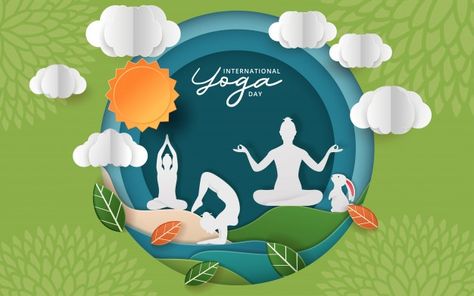 Illustration of international yoga day | Premium Vector Yoga Background, World Yoga Day, Yoga Images, Creative Post, Yoga Illustration, Surya Namaskar, World Health Day, Rangoli Ideas, English Test