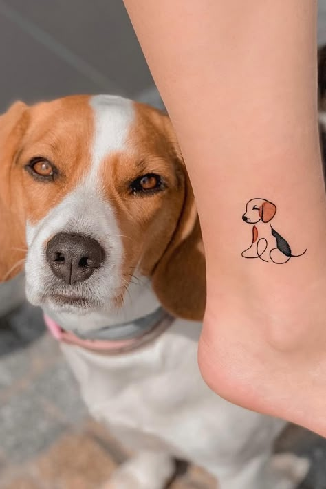 50+ Creative Dog Tattoo Ideas For Canine Lovers Two Dog Memorial Tattoos, Men Dog Tattoo Ideas, Floppy Ear Dog Tattoo, Pet Tattoo Placement, Wheaten Terrier Tattoo, Simple Pet Tattoos Dogs, Dog Inspo Tattoo, Multiple Dog Tattoo Ideas, Sunflower Dog Tattoo