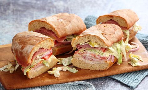 Classic Italian Grinder Sandwiches French Sandwiches, Grinder Salad Sandwich, Grinder Sandwiches, Black Bean Cakes, Italian Grinder, Grinder Salad, Grinder Sandwich, Pumpkin Lasagna, French Loaf