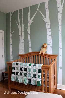 Birch trees in the nursery - Ashbee Design Birch Tree Nursery, Baby Room Design Boy, Green Baby Room, Boys Room Design, Babies Nursery, Baby Room Diy, Babies Room, Church Nursery, Tree Mural