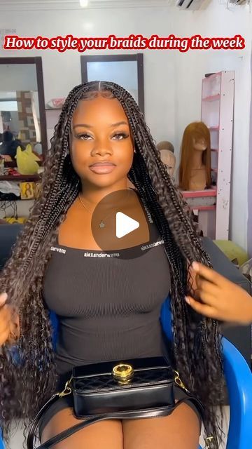 Esther Tebite CEO 😍🍭 on Instagram: "How to style your braids during the week 😍Which is your favorite day style??? #hairby_esty  #trendingreels  #braids  #braidstyles  #hairstyles #warrihairstylists  #deltastateuniversity  #deltastateslayers  #abrakaslayers  #goddessbraids" Goddess Braids Styling Ideas, Styling Your Braids, Cute Ways To Style Box Braids, Braided Hairstyles For Black Women Box Braids, Ways To Style Goddess Braids, How To Style My Braids, How To Style Goddess Braids, Style Your Braids, How To Style Braids