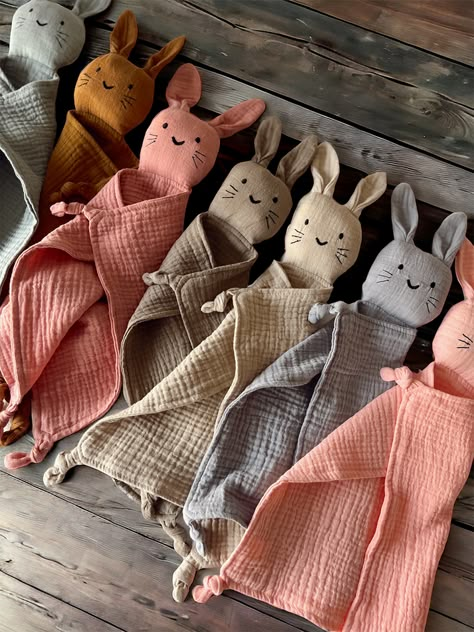 Muslin Bunny Lovey, Taupe – SpearmintLOVE Muslin Lovey Diy, What To Make With Muslin Fabric, Hand Sewn Toys, Quilted Baby Gifts, Baby Sewing Ideas, Muslin Crafts, Diy Lovey, Baby Gifts To Sew, Lovey Sewing Pattern