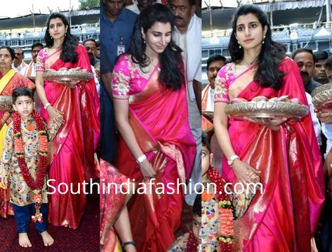 Brahmani Nara in a pink kanjeevaram saree Nara Brahmani Saree, Nara Bhramini, Nara Brahmani Jewellery, Nara Brahmani, Pink Pattu Saree, Pink Kanjeevaram Saree, Pattu Sarees Wedding, South Indian Bride Saree, Bridal Blouses