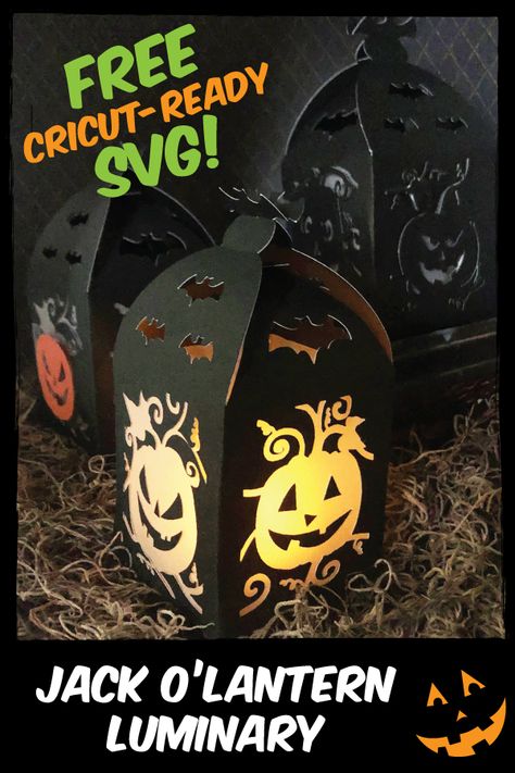 Free Paper Jack O'Lantern Luminary SVG for Halloween - Fright At Home Halloween Cricut Projects Free, Christmas Circut Projects, Svg Halloween Free, Fall Cricut Paper Projects, Halloween Decor Cricut, Free Svg Halloween, 3d Halloween Paper Crafts, Halloween Luminaries Diy, Free Halloween Svg