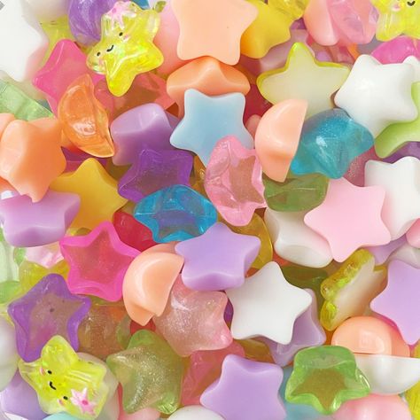 This mix contains puffy star flatback resin charms in translucent and opaque rainbow colors. Comes in 4 oz size only. WARNING: THIS PRODUCT CONTAINS SMALL PARTS THAT MAY BE A CHOKING HAZARD FOR CHILDREN. PRODUCT IS FOR DECORATIVE PURPOSES ONLY AND NOT INTENDED FOR CONSUMPTION. Rainbow Things Aesthetic, Kidcore Aesthetic Wallpaper, Puffy Stars, Space Candy, Kidcore Aesthetic, Rainbow Stars, Star Food, Kid Core, Love Stars